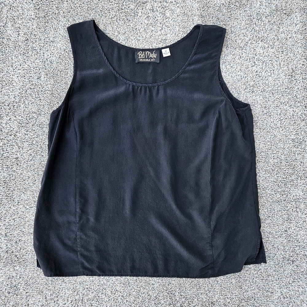 Bob Mackie Black Silk Sleeveless Blouse Tank Top Shirt Slinky Volup Women Size M